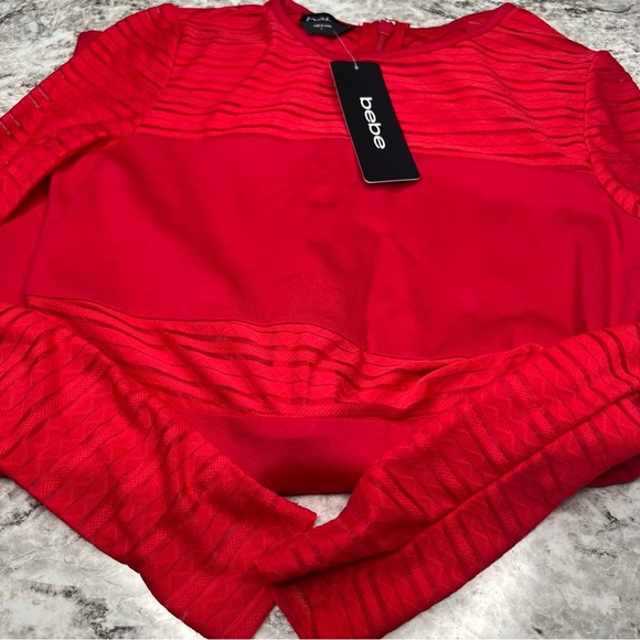 Bebe long sleeve mesh red mini dress NEW NWT size small - Picture 6 of 9